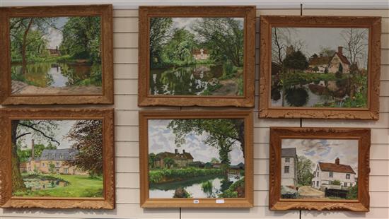 Alfred Hawkins Palmer 6 oil paintings and a carved mirror frame